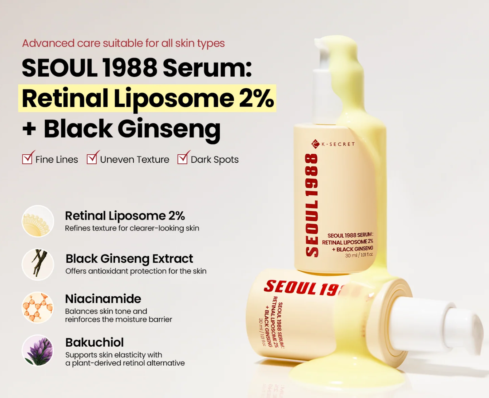 KSECRET Seoul 1988 Serum: Retinal Liposome 2% + Black Ginseng